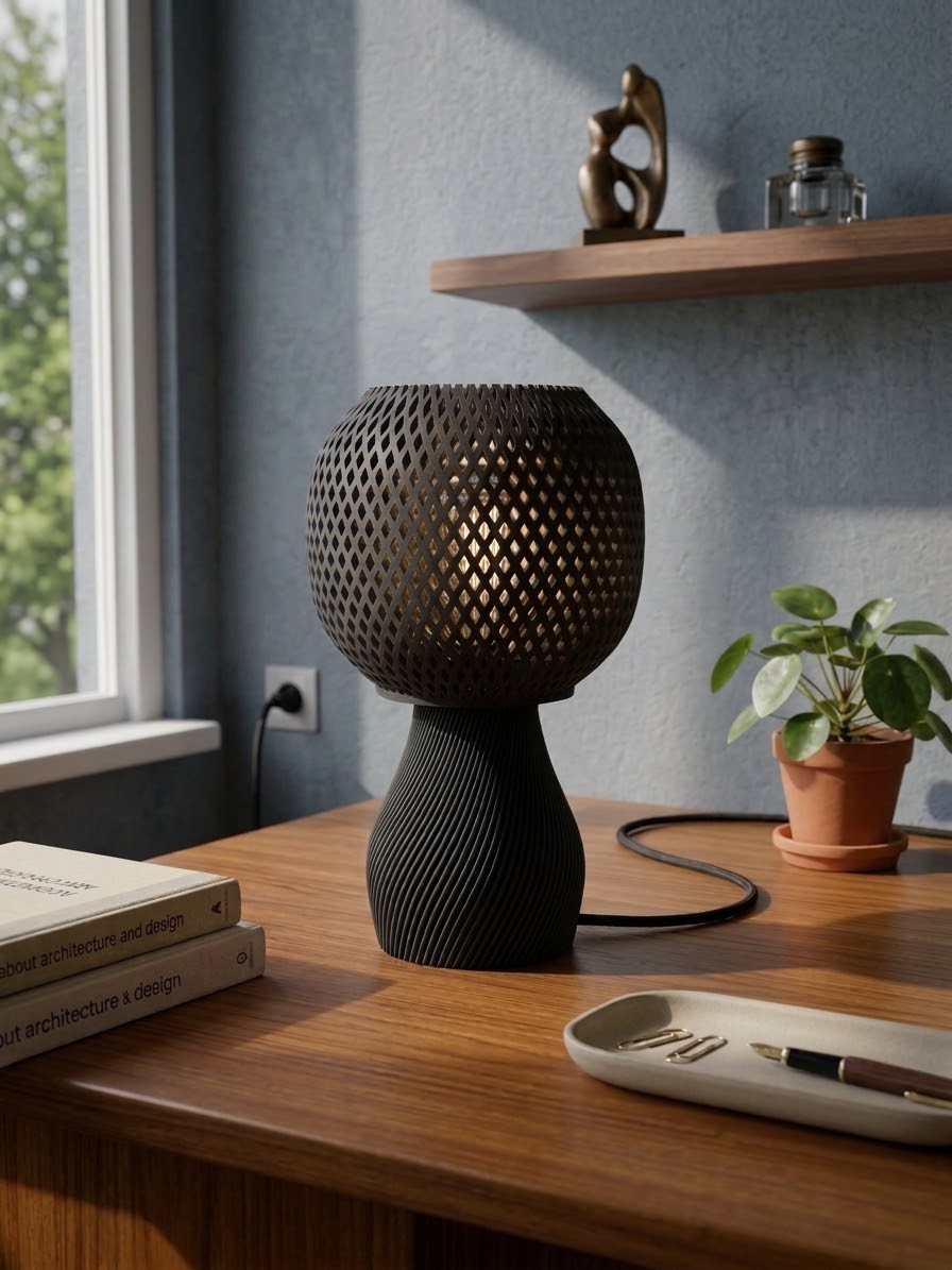 Lampe design noire en PLA biosourcé imprimée en 3D à Douai