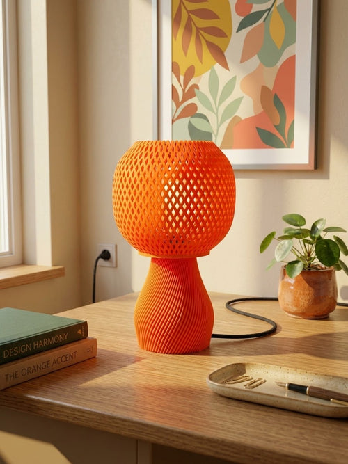 Lampe design orange en PLA biosourcé imprimée en 3D à Douai