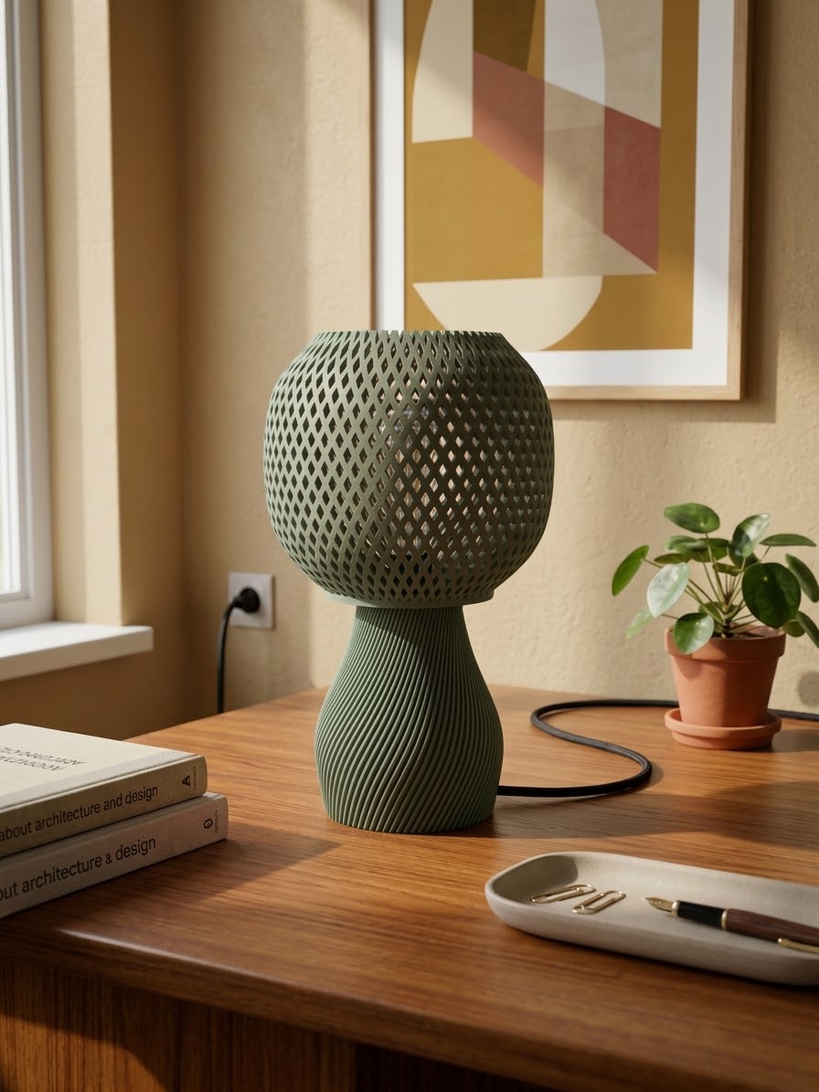 Lampe design verte en PLA biosourcé imprimée en 3D à Douai