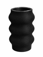 Vase ondulé noir de 21,5 cm imprimé en 3D à Douai avec insert en verre étanche pour fleurs fraîches